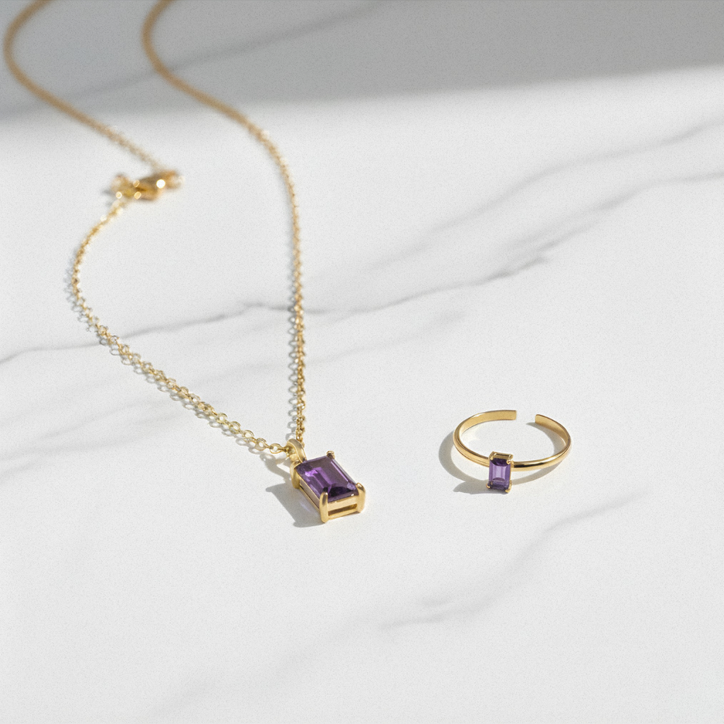 Златист комплект бижута Amethyst от неръждаема стомана - Lesso бижута България