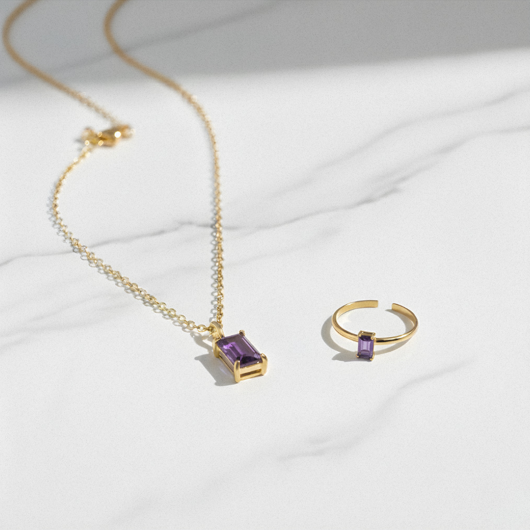 Златист комплект бижута Amethyst от неръждаема стомана - Lesso бижута България