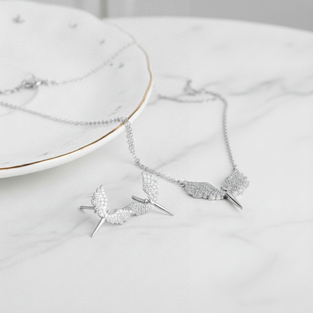 Сребрист комплект бижута Angelique от неръждаема стомана - Lesso бижута България